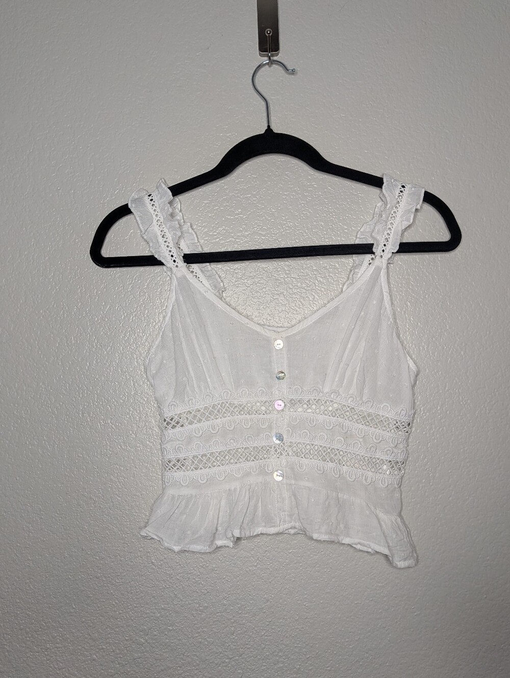 Twine & String White Guipure Lace Trim Coquette Fairycore Dainty Crop Tank XS